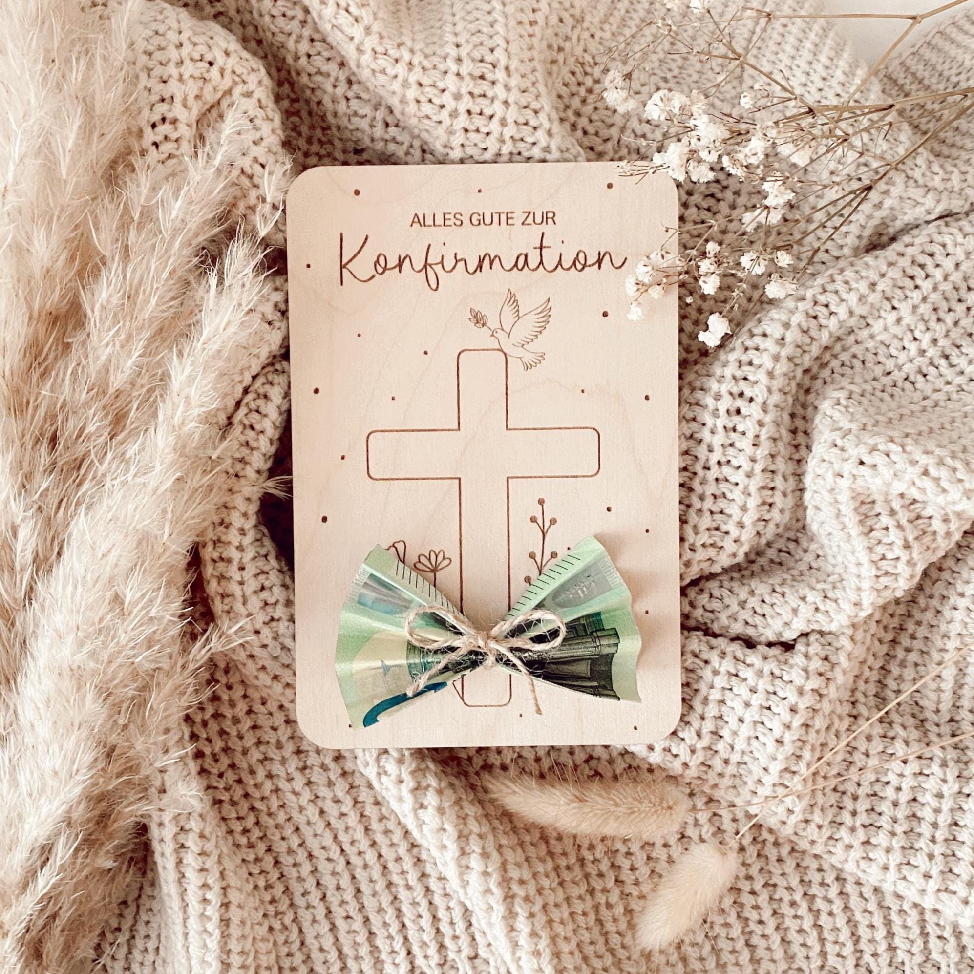 Holzkarte zur Konfirmation, Kommunion oder Taufe, Personalisierbares Geldgeschenk